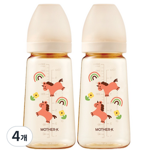마더케이 베이직 PPSU 유니콘 무꼭지 젖병, 크림, 280ml, 4개