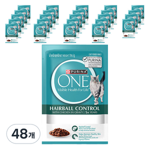 퓨리나원 어덜트 캣 헤어볼 주식파우치, 닭, 70g, 48개