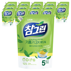 참그린 레몬 녹차 뽀드득 어드밴스 주방세제 리필, 1.2L, 15개