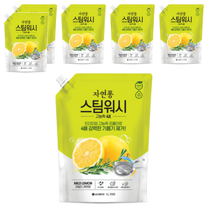 자연퐁 스팀워시 4X 주방세제 레몬향 리필형, 1L, 6개