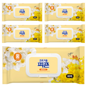 피죤 건조기용 오리지널 드라이시트 섬유유연제 옐로미모사 본품, 80개입, 5개