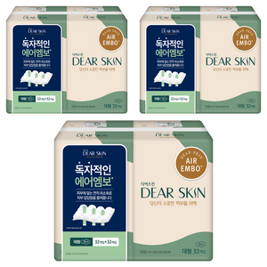 디어스킨 에어엠보 생리대 날개형, 대형, 64개입, 3개