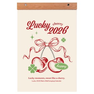탐사 Lucky 2026 레트로 벽걸이 달력 포스터 월 캘린더 A4 + 우드바 끈 세트, 1세트