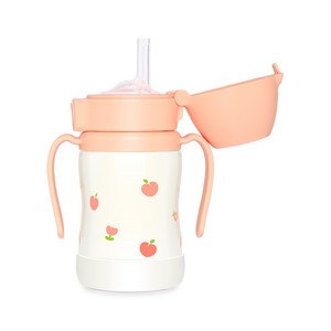 그로미미 스테인리스 빨대컵, 200ml, 1개, 로제코랄 + 피치플라워