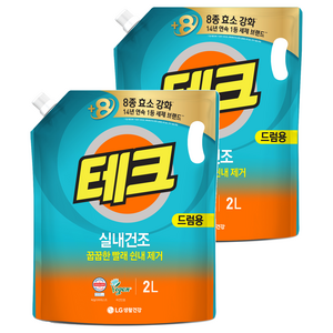 [비건라이프] 테크 실내건조 세탁 액체세제 리필 드럼용, 2L, 2개