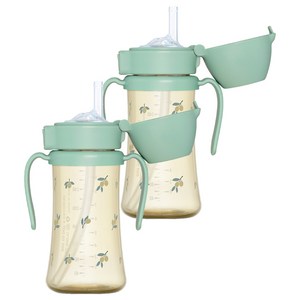 그로미미 PPSU 유아용 빨대컵, 300ml, 2개, 피스타치오