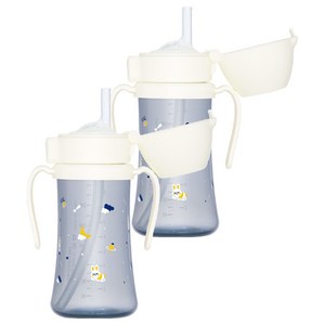 그로미미 유아용 PPSU 버니버스 빨대컵, 300ml, 2개, 화이트