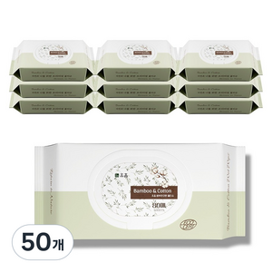 휴홈 뱀부앤코튼 물티슈 캡형, 50개, 80매, 55g