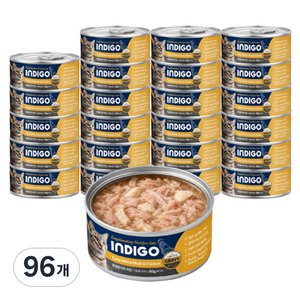 인디고 고양이 그레이비 캔, 80g, 96개, 혼합맛(흰살참치/치킨)