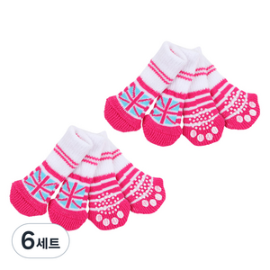 퍼피아 강아지 영국국기 미끄럼방지 양말 세트, 핑크, 6세트