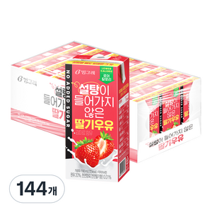 빙그레 설탕이 들어가지 않은 딸기우유, 190ml, 144개