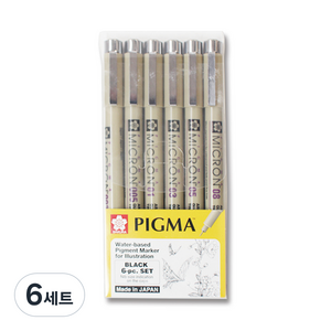 사쿠라 피그마 BK 사인펜 6종 세트, BLACK, 6세트