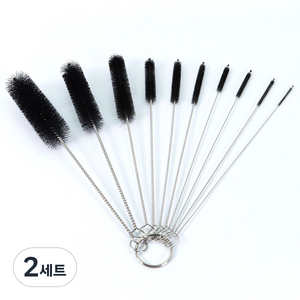 미빌 스테인레스 빨대 세척솔 스트로우 브러쉬 10종 세트, 블랙, 2세트
