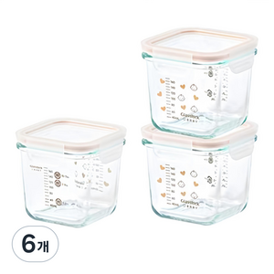 글라스락 베이비 눈금 이유식용기 대용량 사면결착캡, 270ml, 혼합색상, 6개