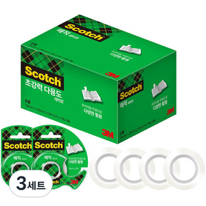 쓰리엠 스카치 매직테이프 디스펜서 2개 + 리필 4롤 18mm x 20m, 반투명, 3세트