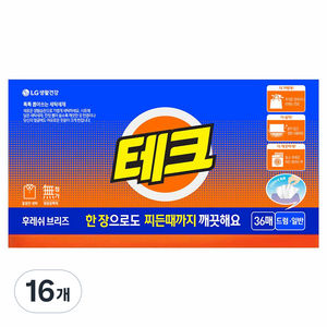 테크 간편 시트세제 후레쉬 브리즈, 36개입, 16개