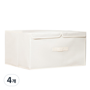 가정용 더블 뚜껑형 손잡이 리빙박스, 크림, 4개