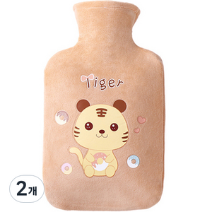 라이프팝 캐릭터 극세사 보냉 보온 물주머니 브라운타이거 1000ml, 2개