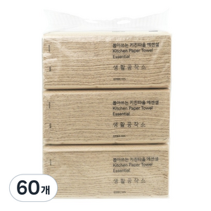 생활공작소 뽑아쓰는 에센셜 천연펄프 키친타올, 100매입, 60개