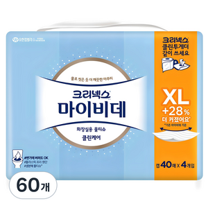 마이비데 클린케어 화장실용 물티슈 캡형 엑스라지, 40매, 60개