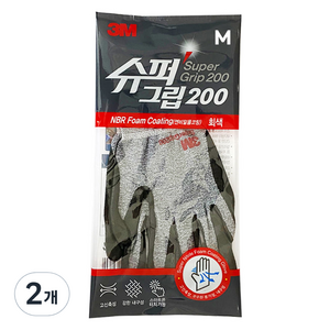 쓰리엠 코팅장갑 슈퍼그립200 목장갑 미디움, 그레이, 2개