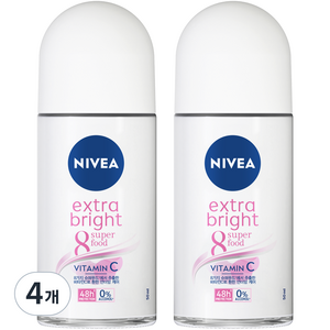 니베아 데오드란트 롤온 엑스트라 브라이트, 50ml, 4개