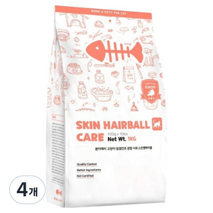 본아페티 고양이 기능성 사료, 헤어볼, 1kg, 4개