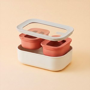 락앤락 듀얼네스팅 낮은 보관용기 오렌지 + 아이보리 세트, 1세트, 1.5L + 300ml(2P)