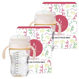 아띠래빗 유아용 흘림방지 360도 자기주도컵, 300ml, 2개, 화이트