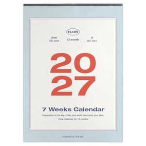아이코닉 2027 플로우 월 캘린더 벽걸이달력 대형 A2, 혼합색상, 1개