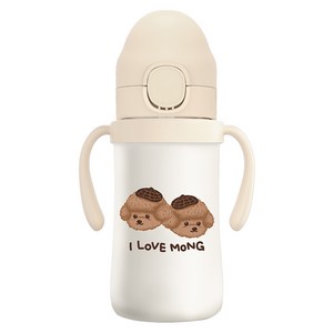유비맘 스테인리스 초코몽이 원터치 빨대컵, 220ml, 1개, 베이지