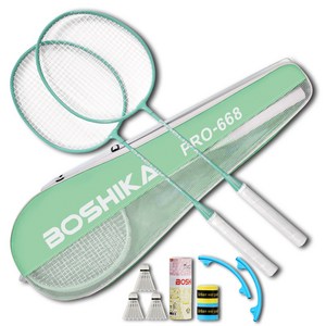 BOSHIKA 배드민턴 라켓 2p + 셔틀콕 3p + 헤드커버 2p + 그립밴드 2p + 가방 풀구성, PRO-668(MT), 1세트