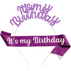 이자벨홈 레인보우 it's my birthday 생일파티 어깨끈 머리띠 세트, 퍼플, 1세트