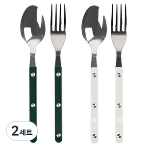 티니블랑 레브 2인 디저트 양식 식기 화이트 + 그린 세트, 2세트, 티스푼 2종 + 티포크 2종