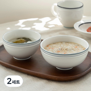 쓰임 레트로 라인 공기 대접 세트, 딥블루, 공기 + 대접, 2세트
