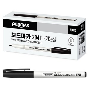 팬맥스 가는심 화이트보드마카 204F, 검정, 12개