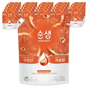 순샘 구연산 자몽향 주방세제 리필, 1.4L, 20개
