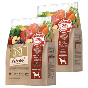 ANF 전연령 식스프리 플러스 인도어 독 건식사료, 소+연어, 1.6kg, 2개