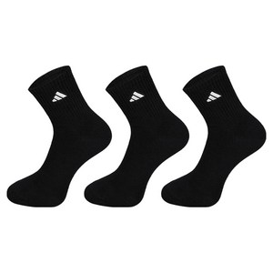 아디다스 베이직 중목 자수 스포츠양말, 블랙, 3세트
