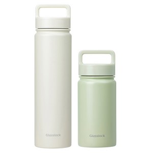 글라스락 스포티 핸들 텀블러 350ml + 700ml, 페일그린 + 베이지, 1세트