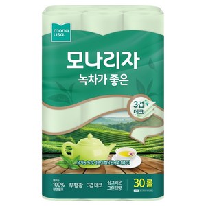 모나리자 녹차가 좋은 천연펄프 3겹 고급롤화장지, 30m, 30롤, 1개