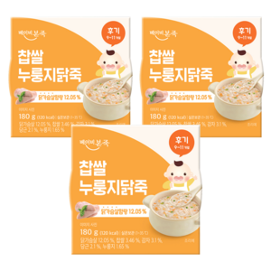 베이비본죽 실온 이유식 찹쌀 누룽지닭죽, 180g, 3개