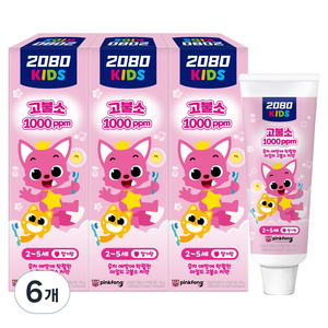 2080 키즈 핑크퐁 마일드 고불소 치약 딸기향, 80g, 6개