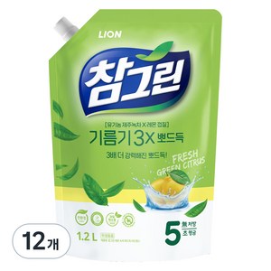 참그린 레몬 녹차 뽀드득 어드밴스 주방세제 리필, 1.2L, 12개