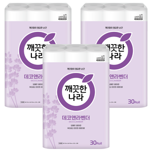 깨끗한나라 데코앤라벤더 3겹 고급롤화장지, 30m, 30개입, 3개