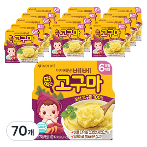 아이배냇 베베 떠먹는 유아용 자연간식, 군고구마, 90g, 70개