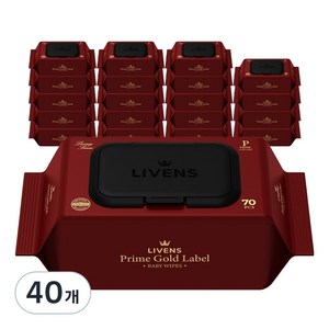 리벤스 유아용 프라임 골드라벨 도톰한 엠보싱 아기 물티슈 캡형, 80g, 70매, 40개