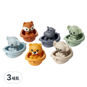 LittleLife 동물 보트 목욕 장난감 세트, 하늘색, 갈색, 베이지색, 회색, 연두색, 노란색, 3세트