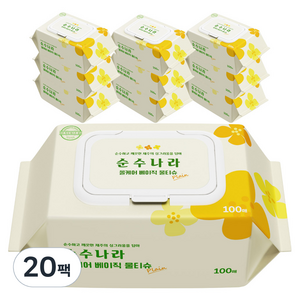 순수나라 올케어 베이직 물티슈 캡형, 혼합색상, 20개, 40g, 100매