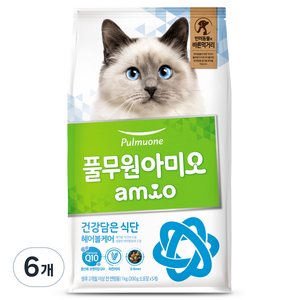 풀무원아미오 고양이 건강담은 식단 기능성 사료, 헤어볼, 1kg, 6개